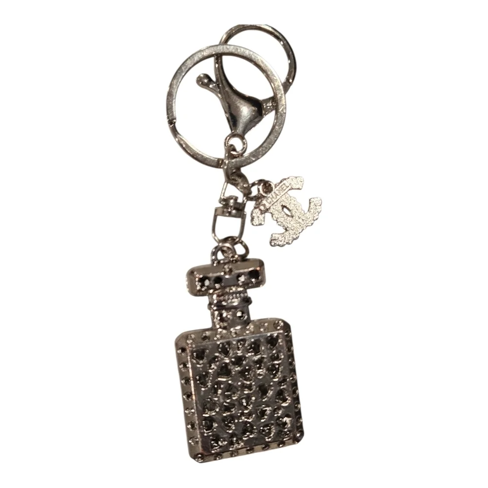 Chanel Stamped Silver Iridescent Crystal Replacement Pull On Bag Charm